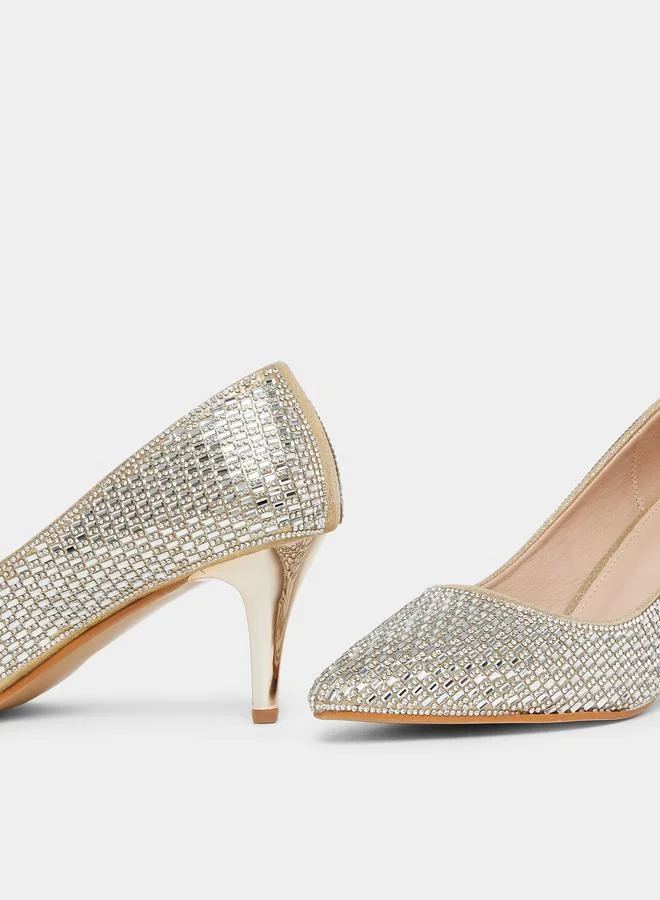 Styli Embellished Pointed Toe Court Shoes